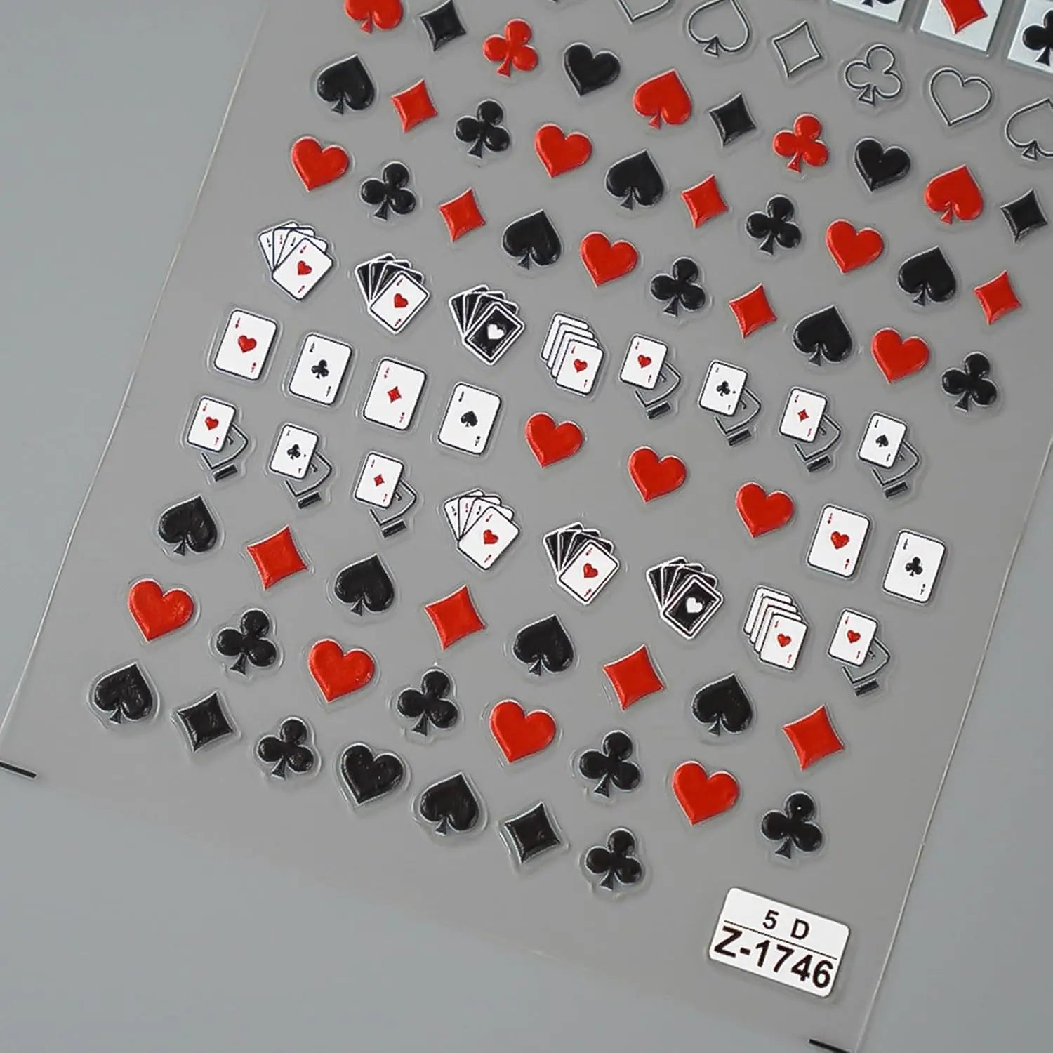 5D Poker Nail Stickers – Embossed Playing Card Design Decals