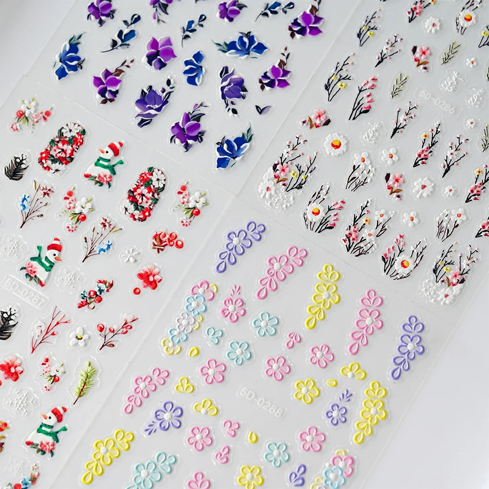 5D Spring Flower Nail Art Stickers – Colorful Daisy & Vine Decals for DIY Nails