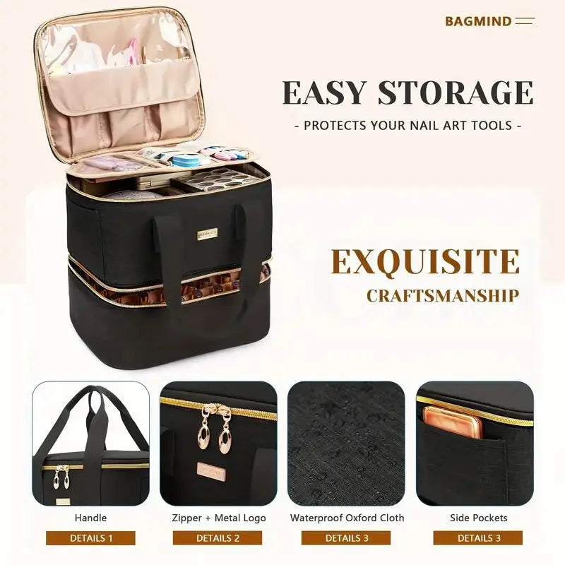Double Layer Nail Polish Organizer Bag – Large Portable Carrying Case