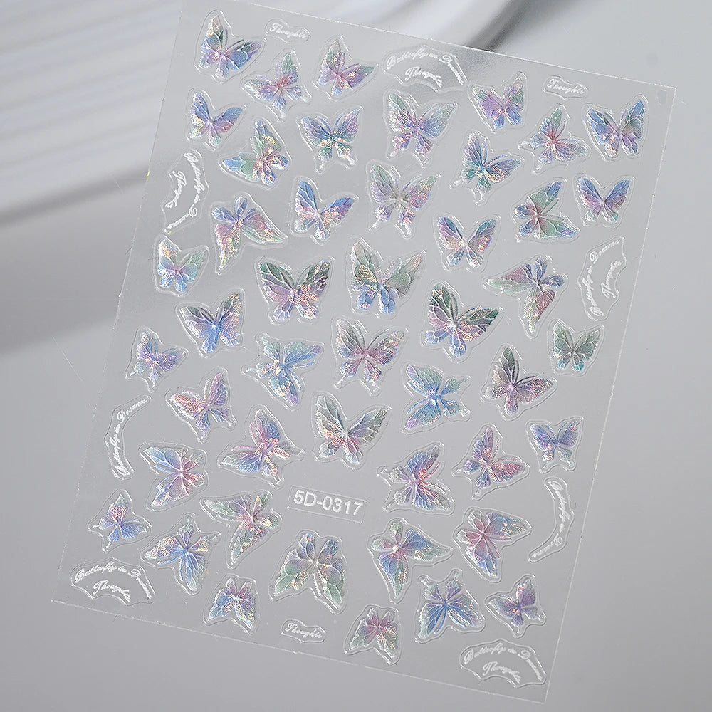 3D Aurora Shell Butterfly Nail Sticker – Pink & Purple, 8×10 cm