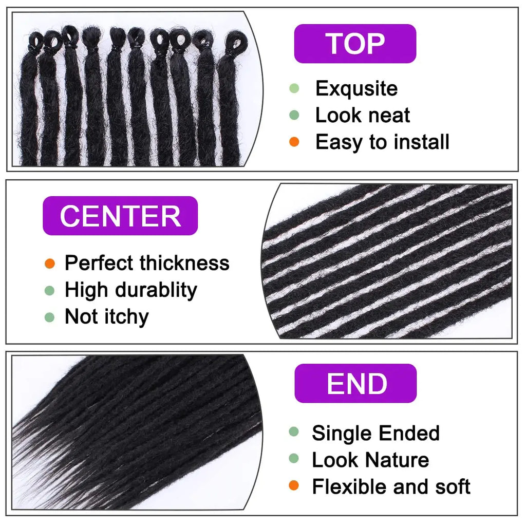 24" Handmade Synthetic Dreadlock Extensions – 10 Roots/Pack