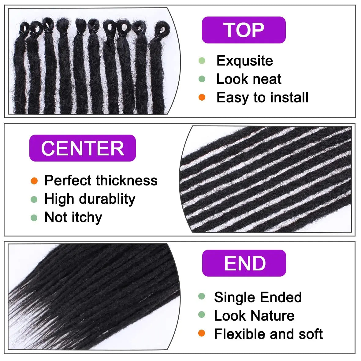 24" Handmade Synthetic Dreadlock Extensions – 10 Roots/Pack