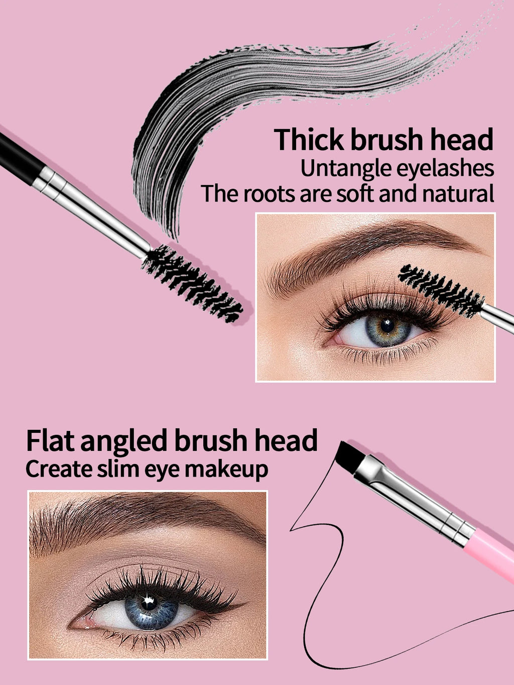 Professional Dual-Ended Eyebrow & Eyeliner Brush with Eyelash Comb
