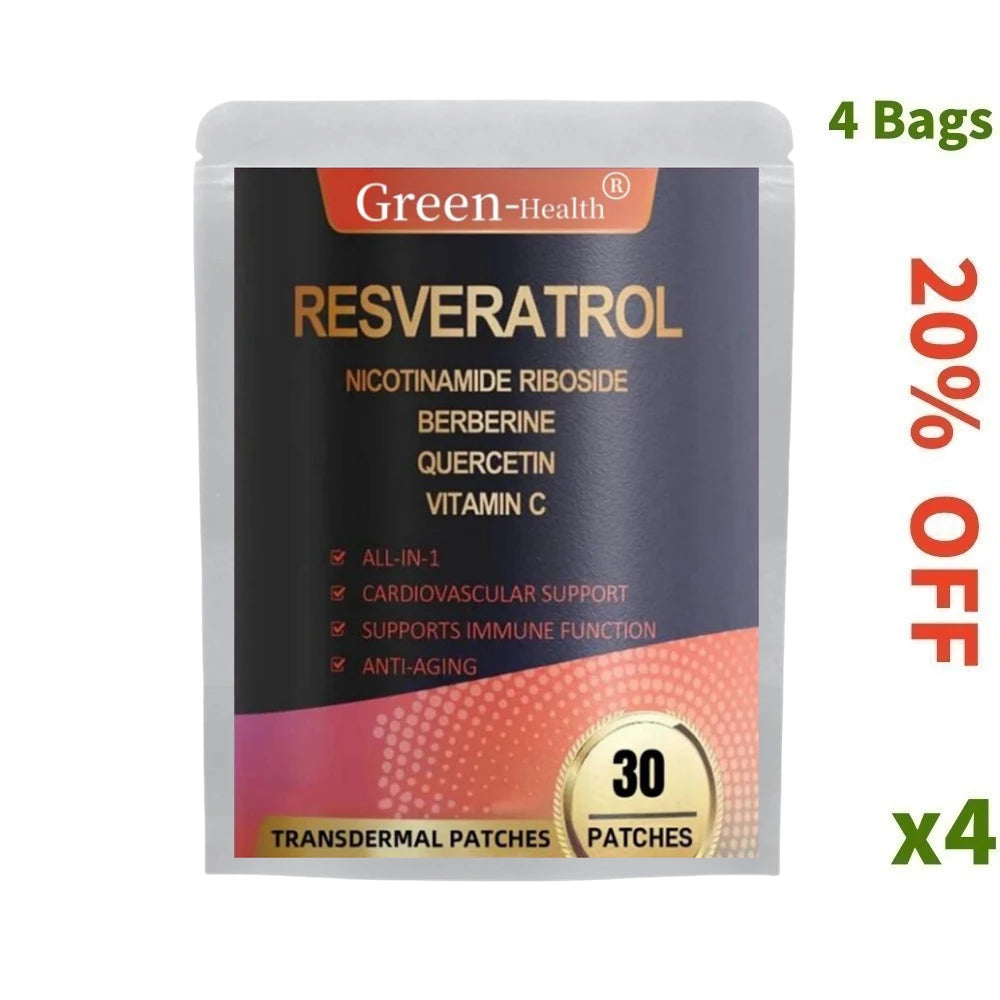 30 Patches Resveratrol Transdermal Patches With Berberine Quercetin Antioxidant Heart Support