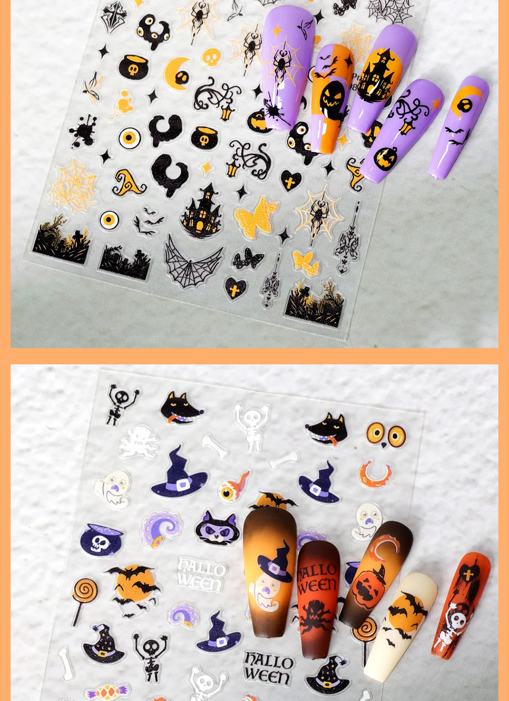 3pcs Halloween Nail Stickers – Pumpkin & Bat 3D Decals