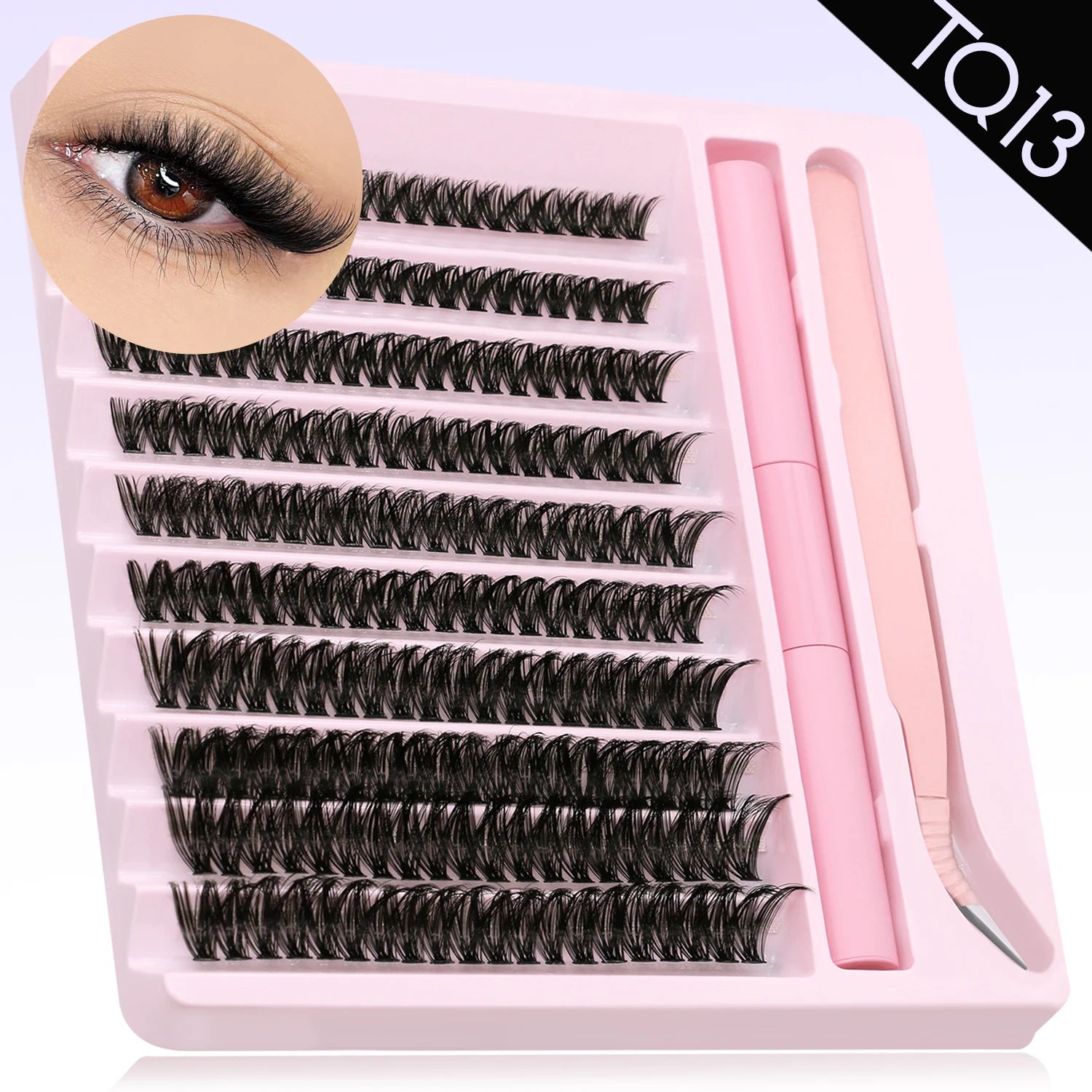 DIY Eyelash Cluster Extension Kit with Tweezers & Waterproof Lash Bond