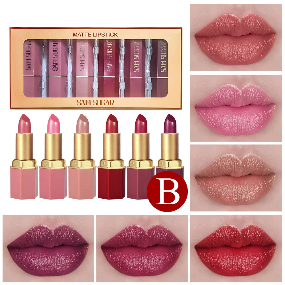 Gold Bar Matte Glitter Lipstick – 6 Colors, Velvet Texture, Valentine’s Gift