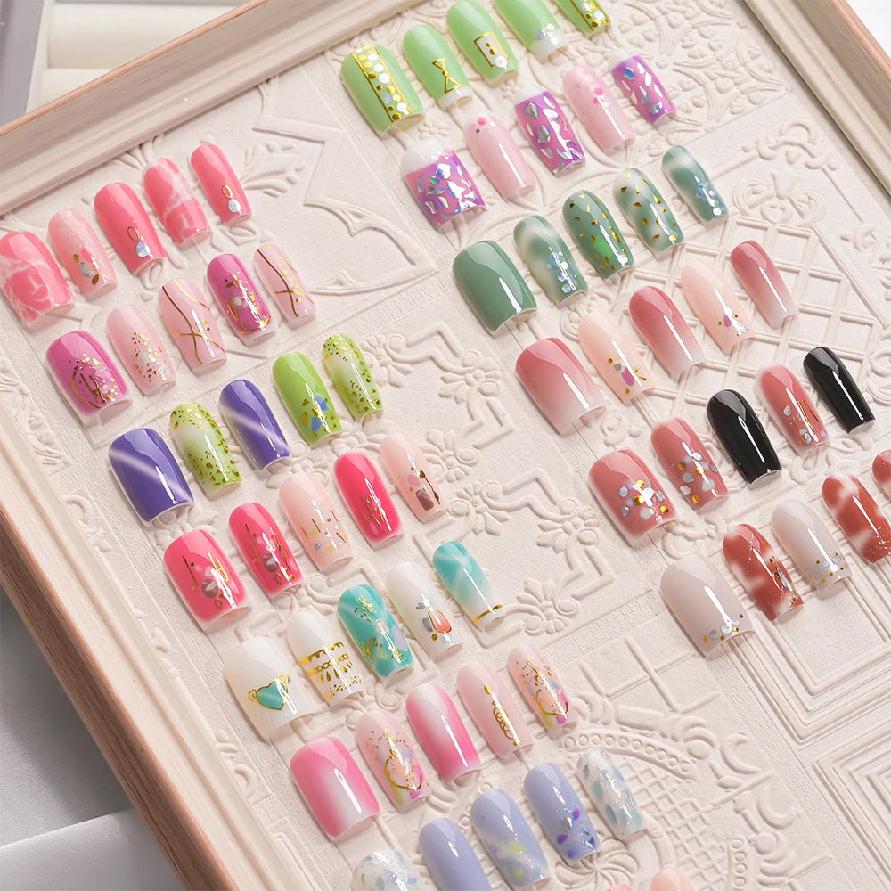 Dopamine Color 5-Sheet Nail Sticker Set – 80 Tips, 3D Foil & Line Full-Cover Wraps