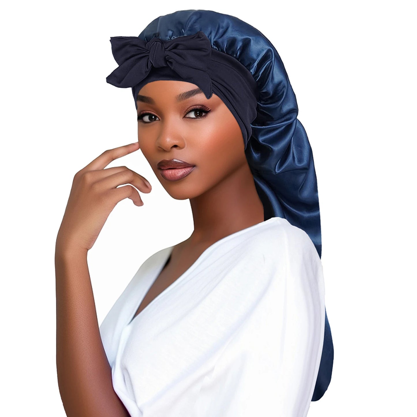 Women’s Satin Sleeping Bonnet with Long Tail – Braid Hair Night Cap Head Cover for Sauna, Bathing & Shower Use