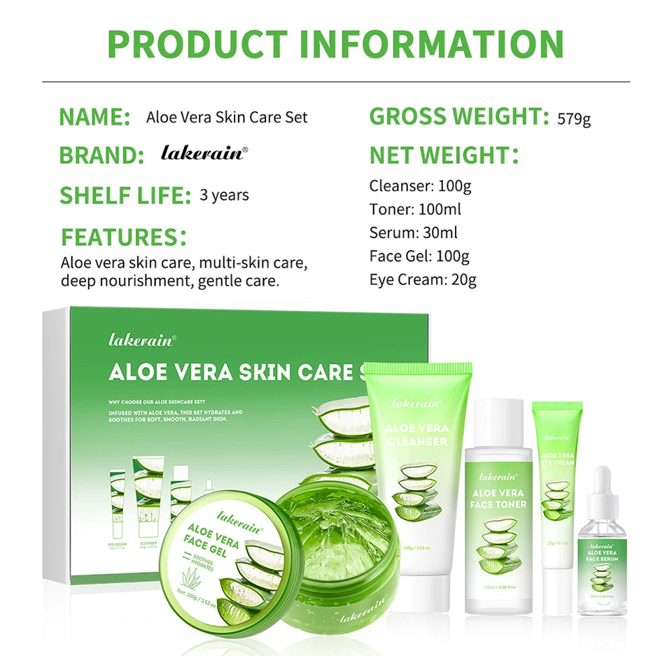 Aloe Vera Skin Care Set – Cleanser, Toner, Serum & Lip Balm (6 pcs) | Deep Hydration & Smooth Skin
