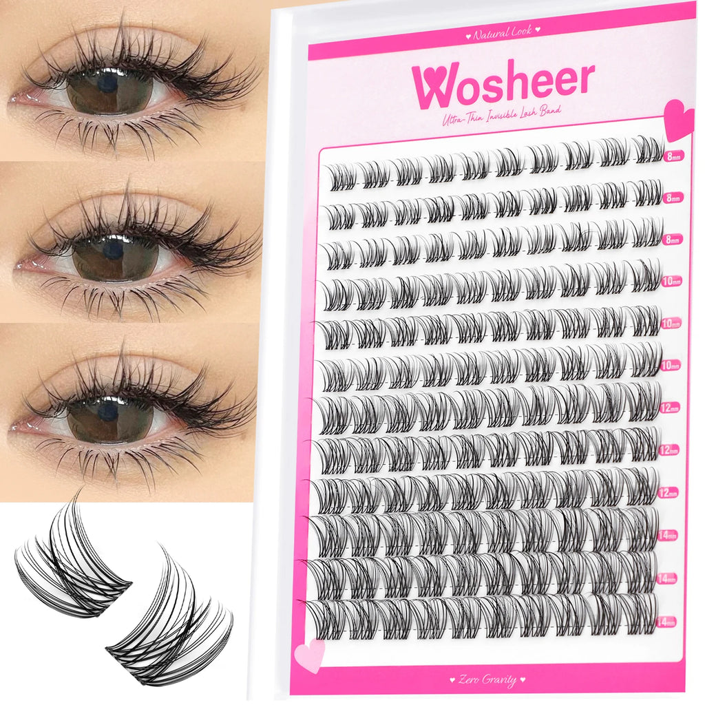 WOSHEER Natural Cluster Lashes – Volume Mixed Eyelash Extensions