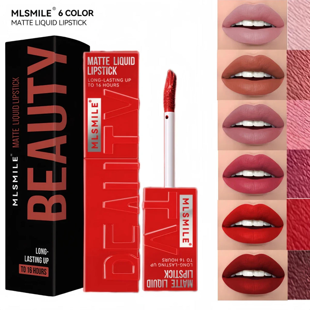 MLSMILE 6-Color Velvet Matte Lip Glaze – Waterproof, Long-Lasting, Non-Stick Lip Tint