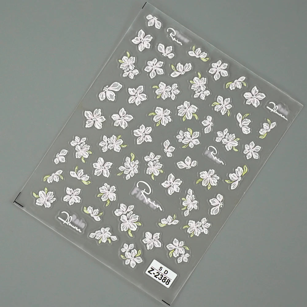 5D Spring Flower Nail Stickers – Embossed Floral Manicure Decals