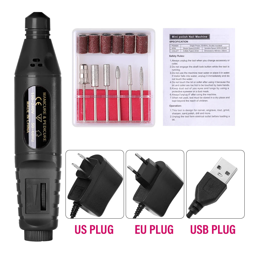 Electric Nail Drill Machine – Professional Manicure Milling Cutter & Nail Art Drill Pen for Salon Use