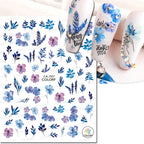 3D Butterfly & Flower Nail Art Stickers – Blue & Purple Decals for Manicure