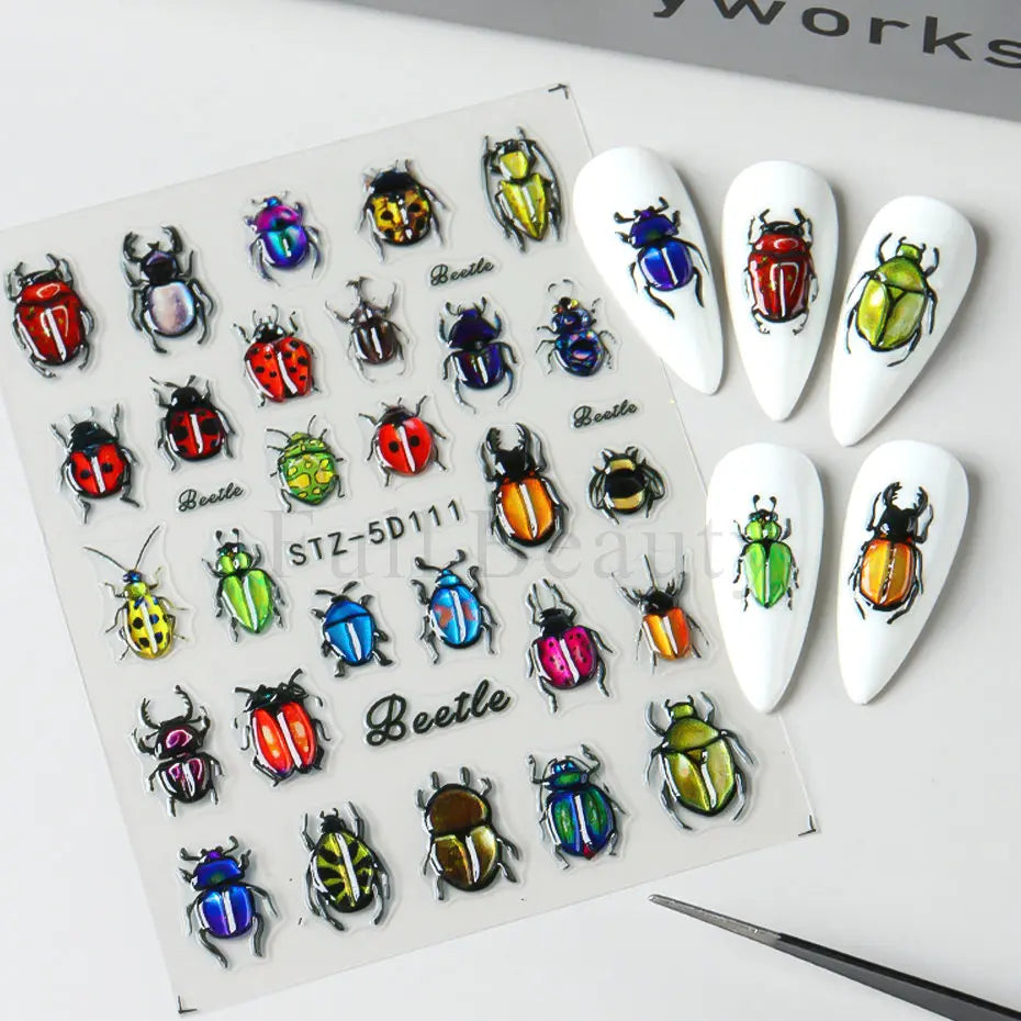 5D Crustacean & Insect Nail Art Stickers – Embossed Self-Adhesive Decals