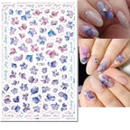 3D Butterfly & Flower Nail Art Stickers – Blue & Purple Decals for Manicure