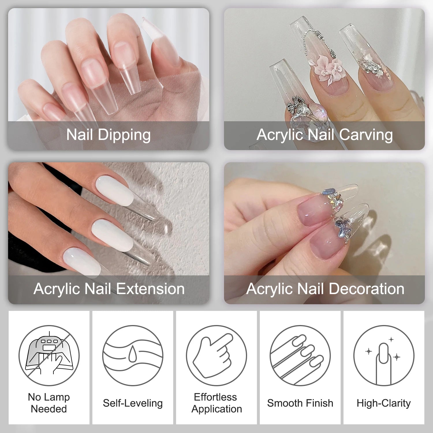 4.23oz/120g Clear Acrylic & Dip Powder 2-in-1 – For Nail Extension, Carving & Salon Manicure Use
