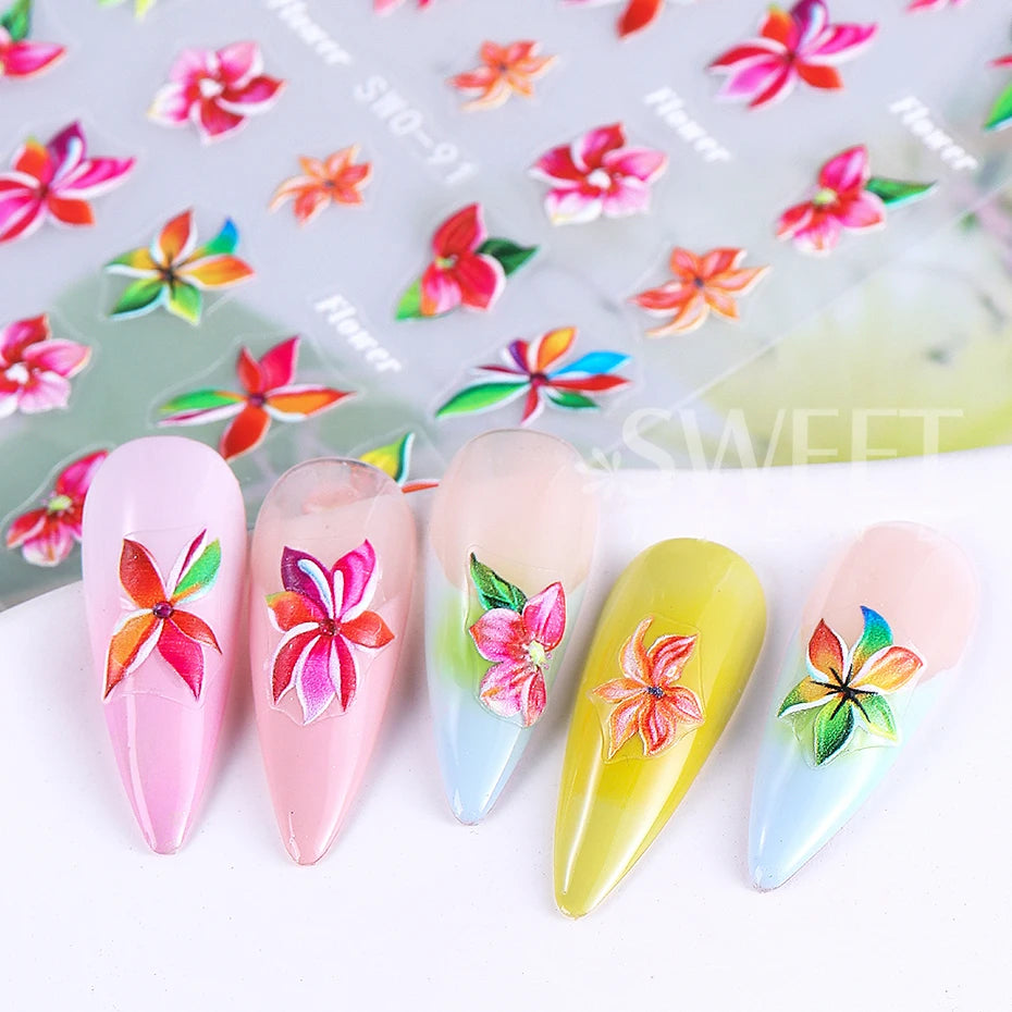 2PCS Hawaiian Floral Nail Stickers – DIY Spring/Summer Manicure Decals
