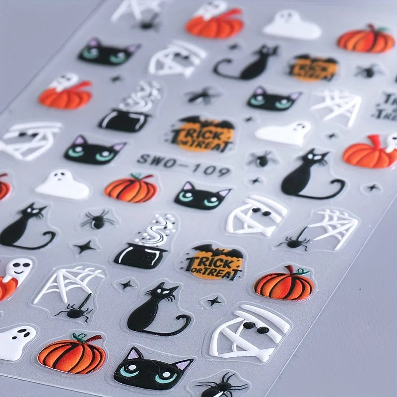2-Pack Halloween 3D Nail Art Stickers – Self-Adhesive DIY Manicure Decals