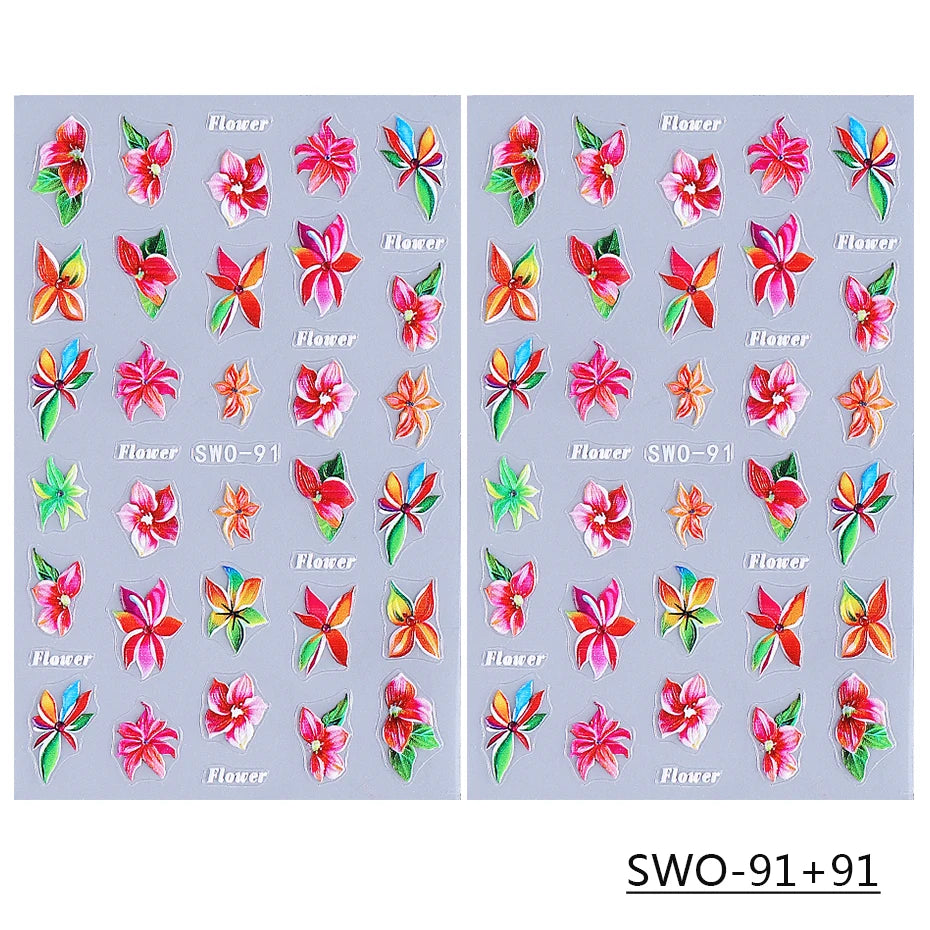 2PCS Hawaiian Floral Nail Stickers – DIY Spring/Summer Manicure Decals