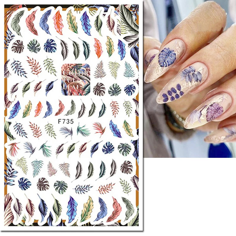3D Butterfly & Flower Nail Art Stickers – Blue & Purple Decals for Manicure