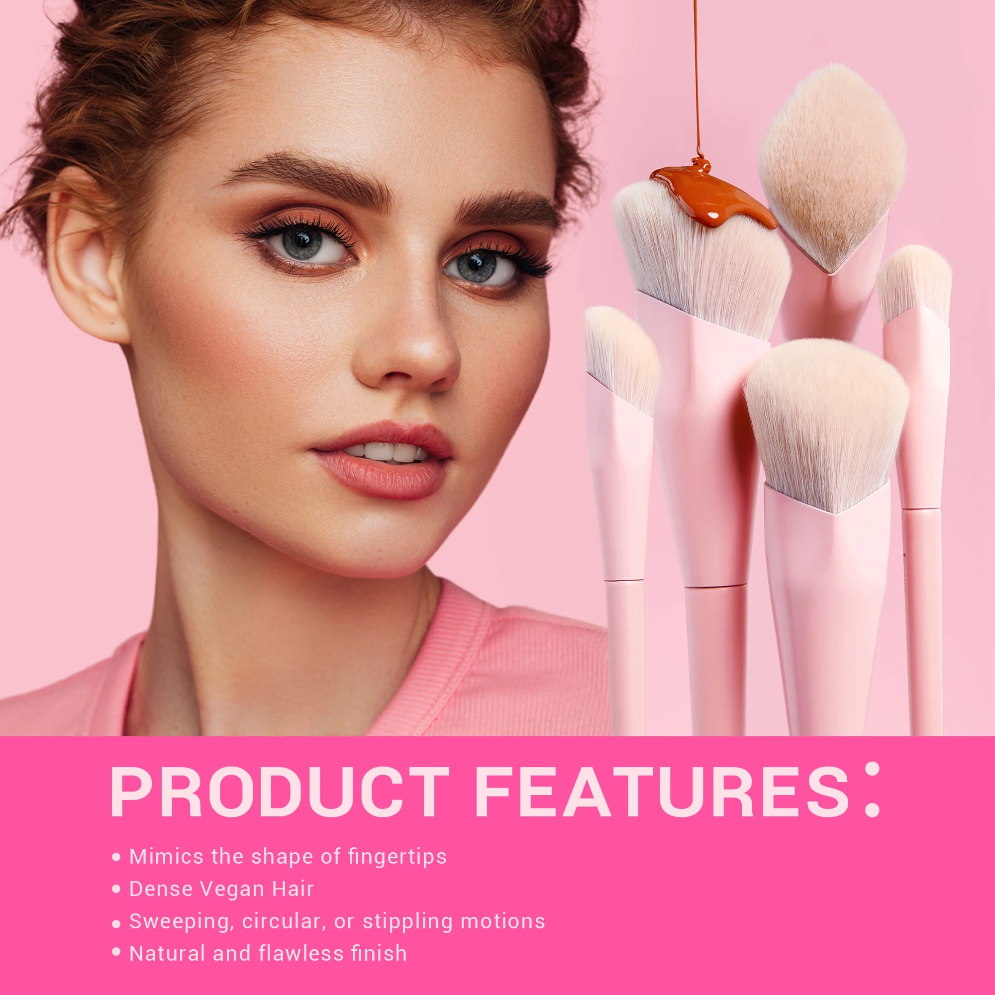 14PCS Pink Makeup Brush Set – Premium Vegan Foundation, Blush, Eyeshadow, Liner & Blending Brushes (T495)