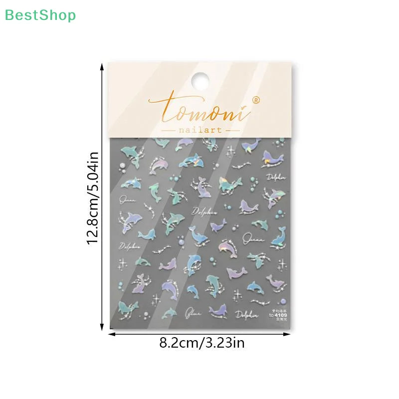 3D Summer Ocean Nail Stickers – Shell, Bubble & Dolphin Decals