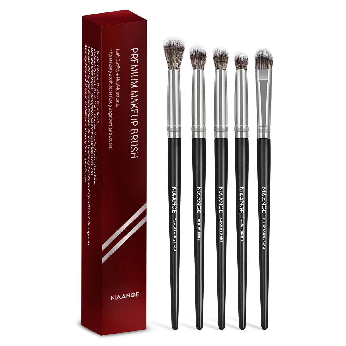 MAANGE 5-Piece Luxury Eyeshadow Brush Set – Soft Bristles & Portable Beauty Tools