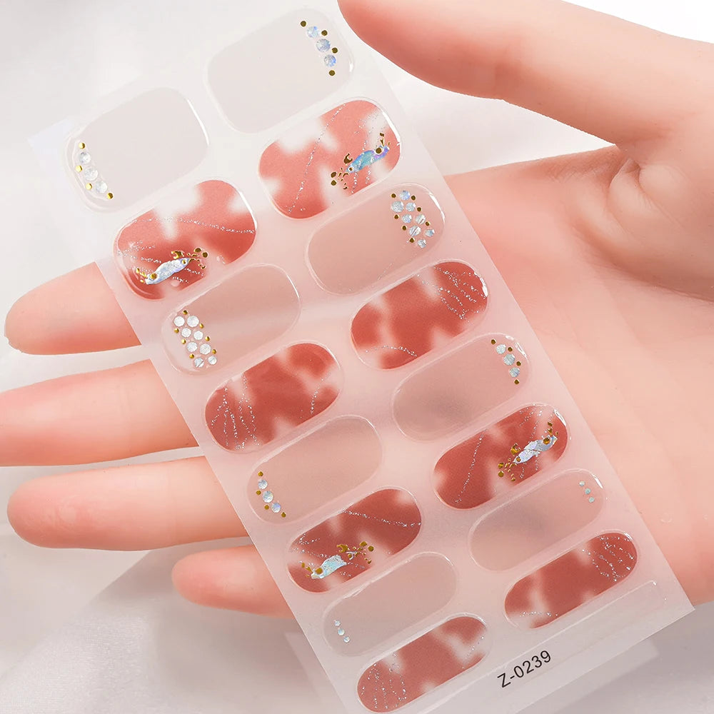 Dopamine Color 5-Sheet Nail Sticker Set – 80 Tips, 3D Foil & Line Full-Cover Wraps