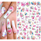3D Butterfly & Flower Nail Art Stickers – Blue & Purple Decals for Manicure