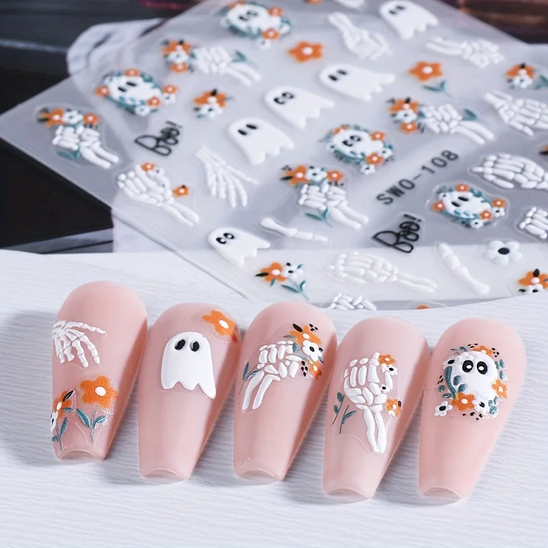 2-Pack Halloween 3D Nail Art Stickers – Self-Adhesive DIY Manicure Decals