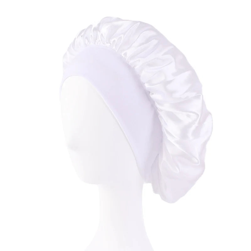 New Women’s Satin Solid Wide-Brimmed Sleeping Hat – Unisex Elastic Head Wrap Bonnet for Hair Care