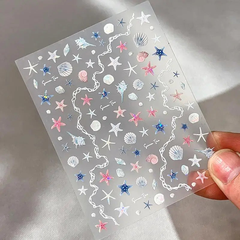 1 Sheet 5D Summer Seashell Nail Stickers – Starfish & Conch Decals