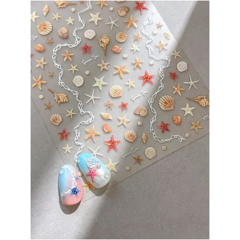 3D Starfish Shell Nail Stickers – Summer DIY Self-Adhesive Decals