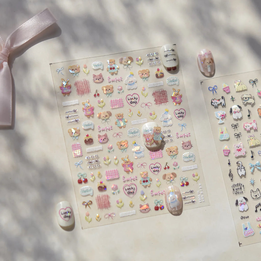 1 Sheet Cute Animal Nail Stickers – Dog, Cat, Bear & Rabbit Decals