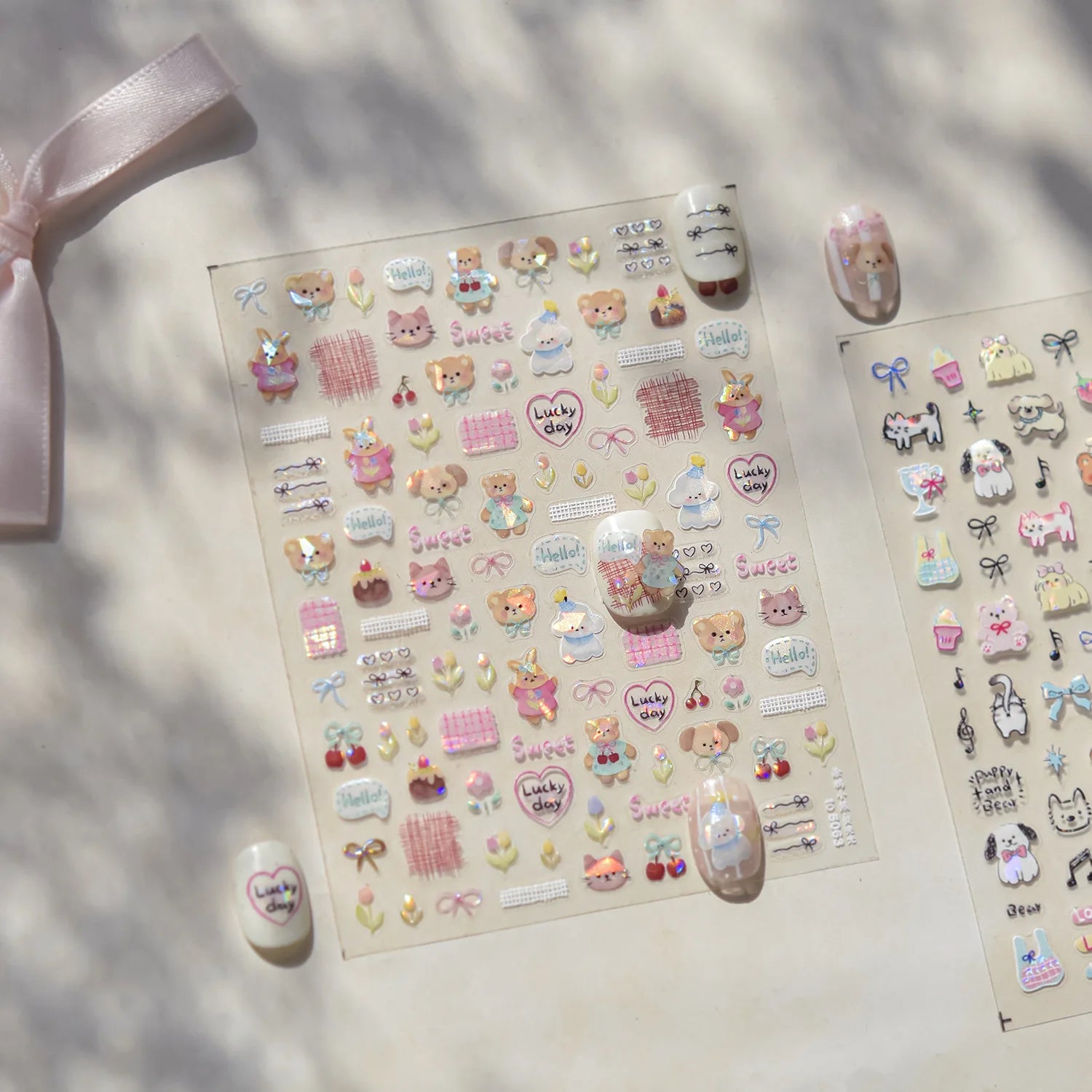 1 Sheet Cute Animal Nail Stickers – Dog, Cat, Bear & Rabbit Decals