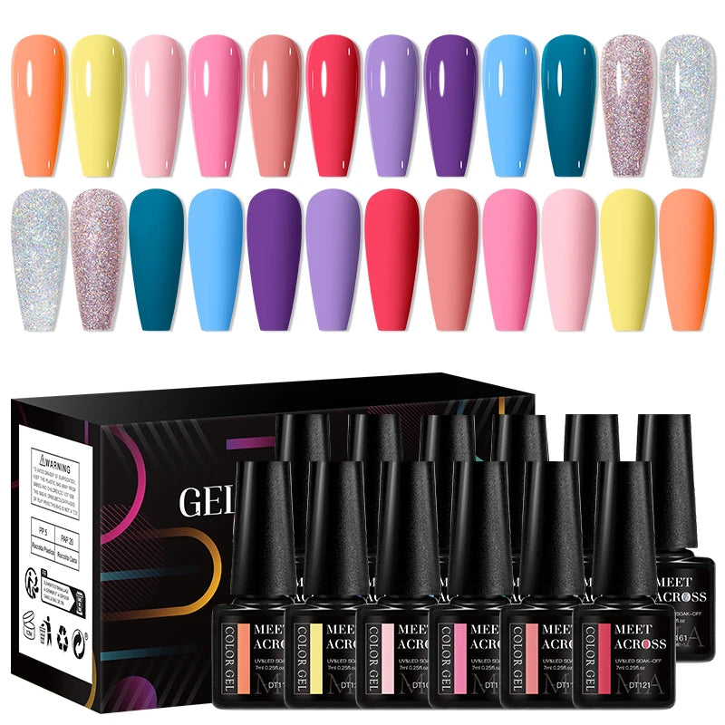 MEET ACROSS 12pcs Macaron Gel Nail Polish Set – UV Soak Off Manicure Kit