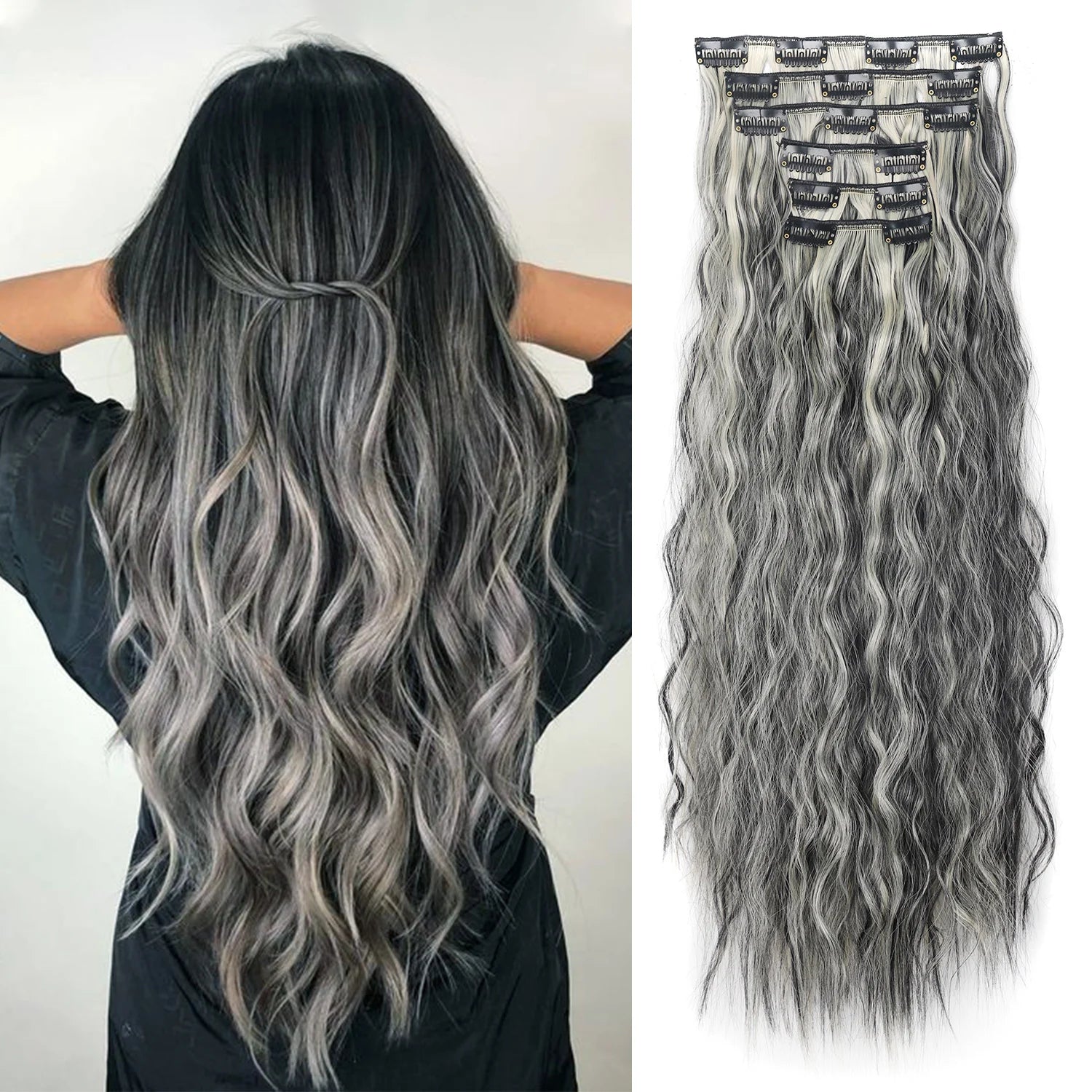 6PCS 20" Curly Synthetic Clip-In Hair Extensions – Wavy Style