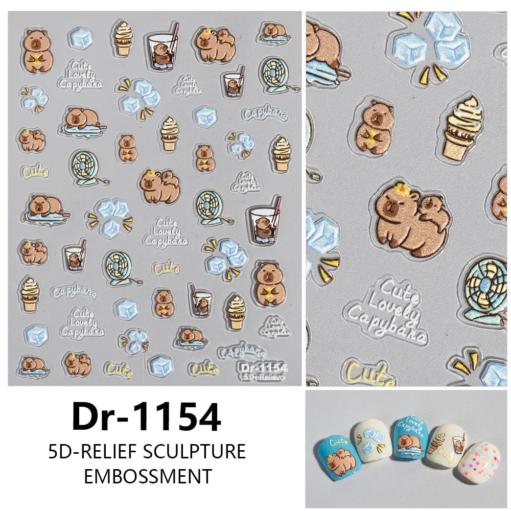 Kawaii Capybara & Spotted Puppy Nail Art Stickers – DIY Manicure Decals