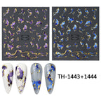 Holographic Purple & Blue Nail Art Stickers – Gold Ink Decals for DIY Manicure