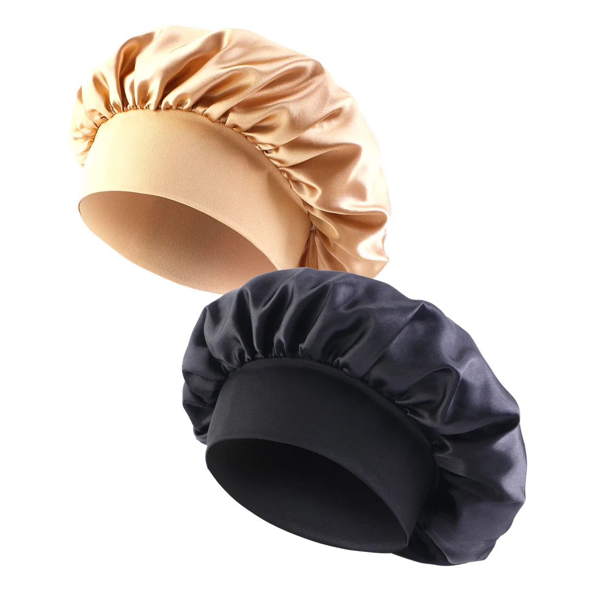 New Women’s Satin Solid Wide-Brimmed Sleeping Hat – Unisex Elastic Head Wrap Bonnet for Hair Care