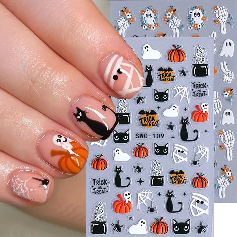 2-Pack Halloween 3D Nail Art Stickers – Self-Adhesive DIY Manicure Decals