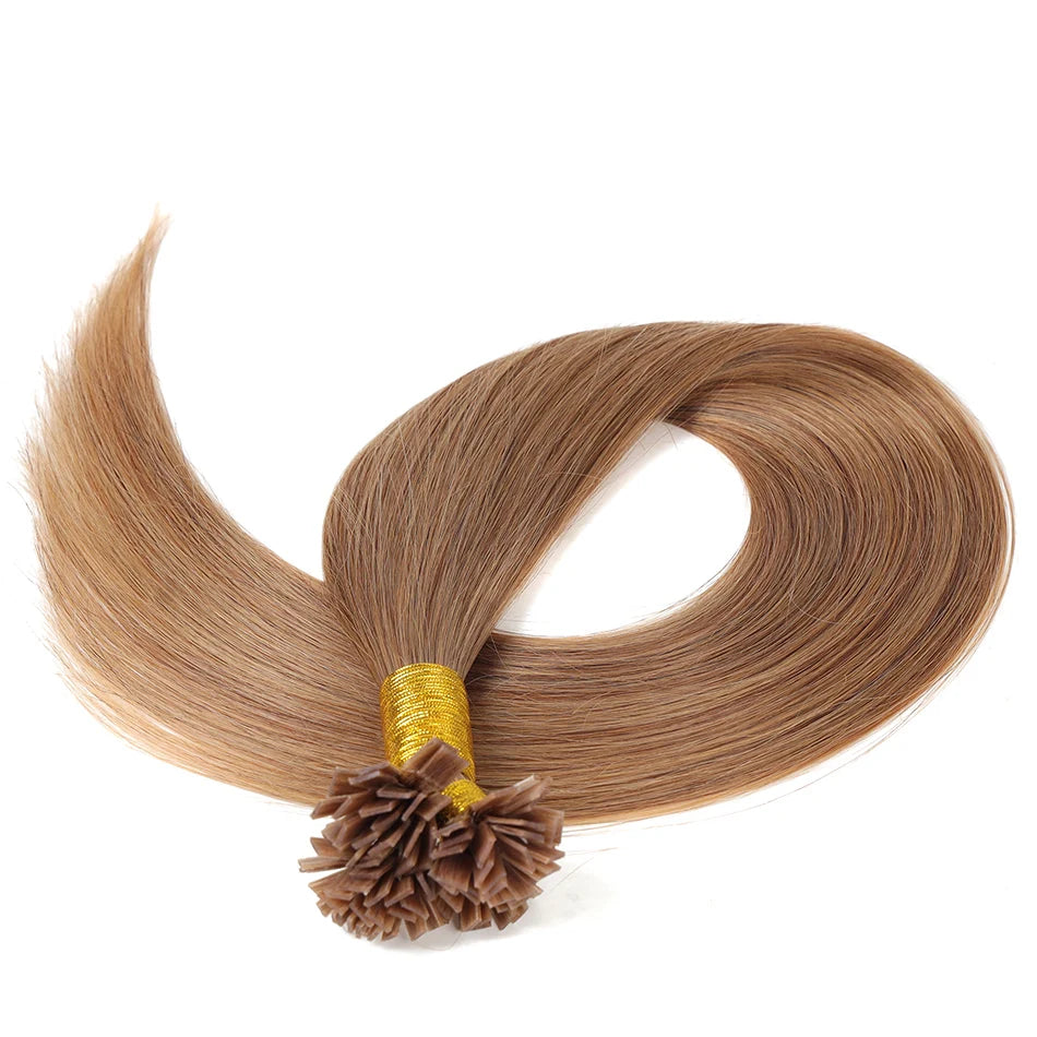 BHF Straight Flat Tip Human Hair Extensions – 1g/Strand, Keratin Fusion, Blonde & Brown
