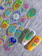 1/2/5pcs 5D Bohemian Floral Nail Stickers – Mandala Embossed Decals