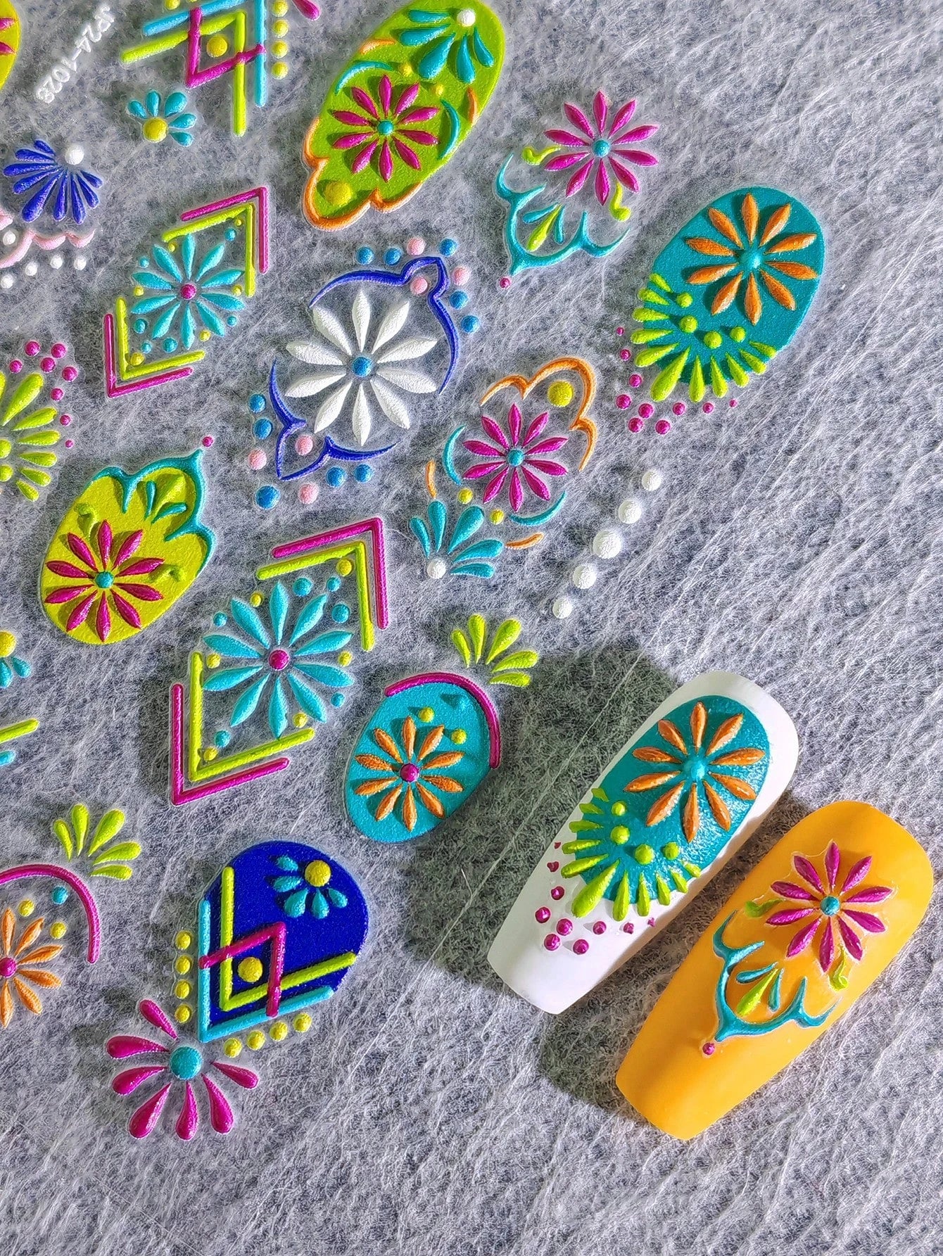 1/2/5pcs 5D Bohemian Floral Nail Stickers – Mandala Embossed Decals