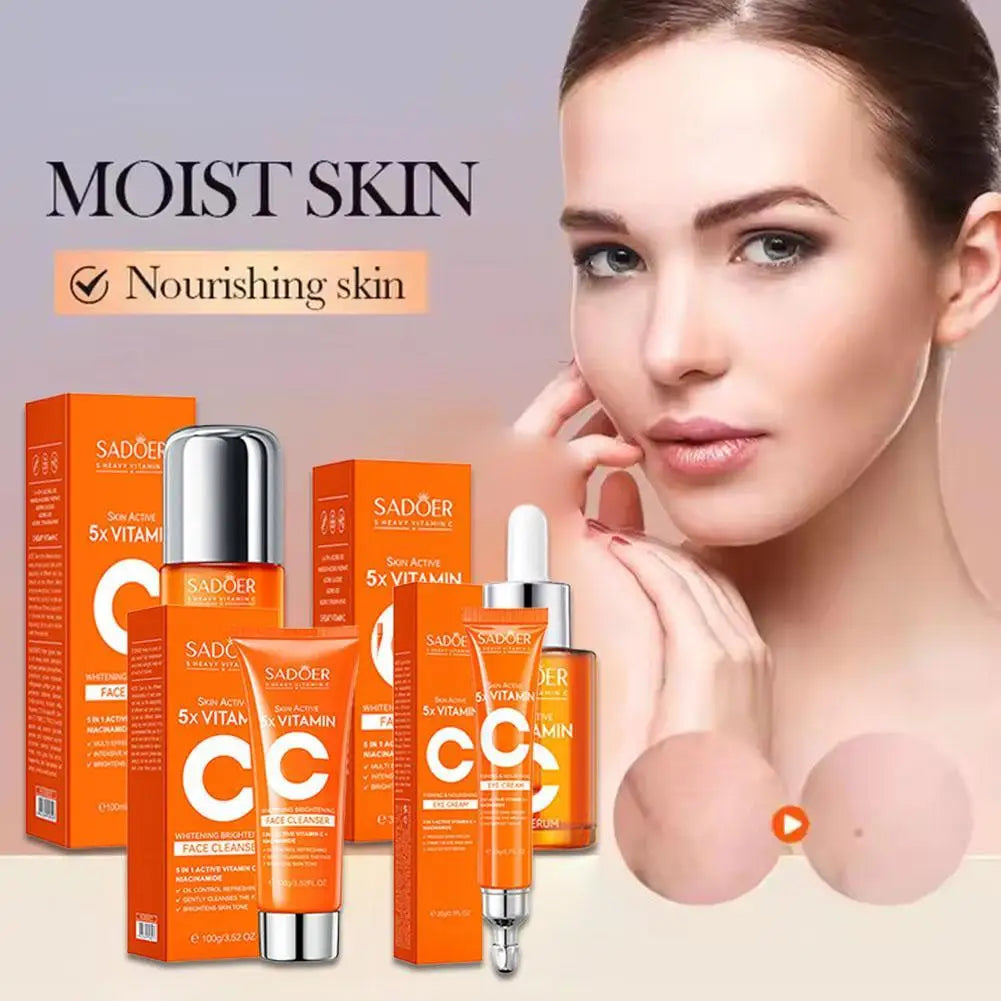 5x Vitamin C Skincare Set – Cleanser, Lotion, Eye Cream & Serum for Brightening & Even Skin Tone