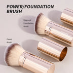 2PCS Retractable Kabuki Makeup Brushes – Flat & Angled Brushes for Foundation, Powder, Blush, Bronzer & Concealer