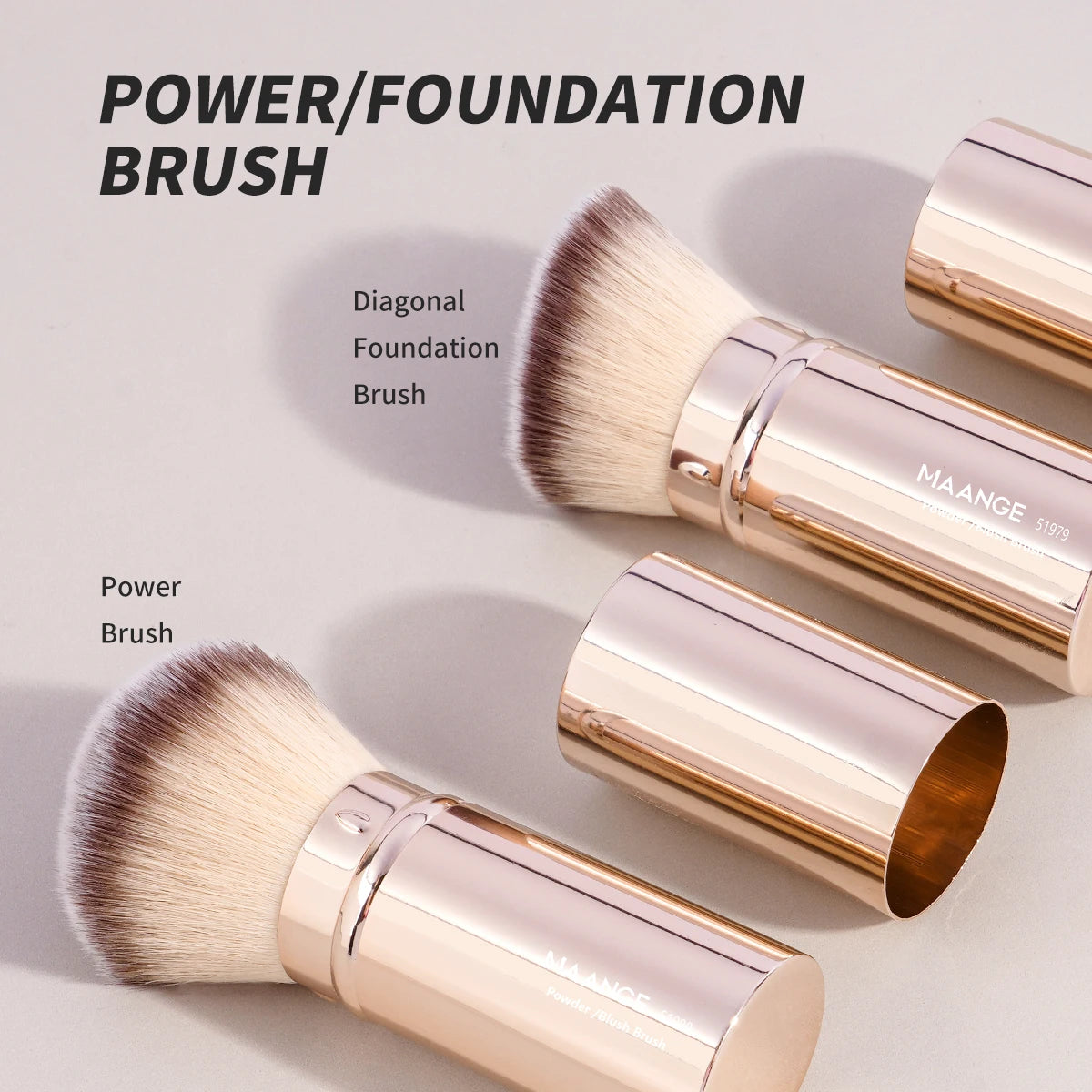 2PCS Retractable Kabuki Makeup Brushes – Flat & Angled Brushes for Foundation, Powder, Blush, Bronzer & Concealer