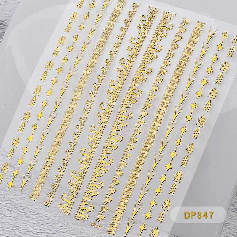 3D Gold Metal Nail Stickers – Chain & Zipper Decals for Women